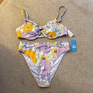 CUPSHE Floral Bikini Set with Yellow and Purple Accents